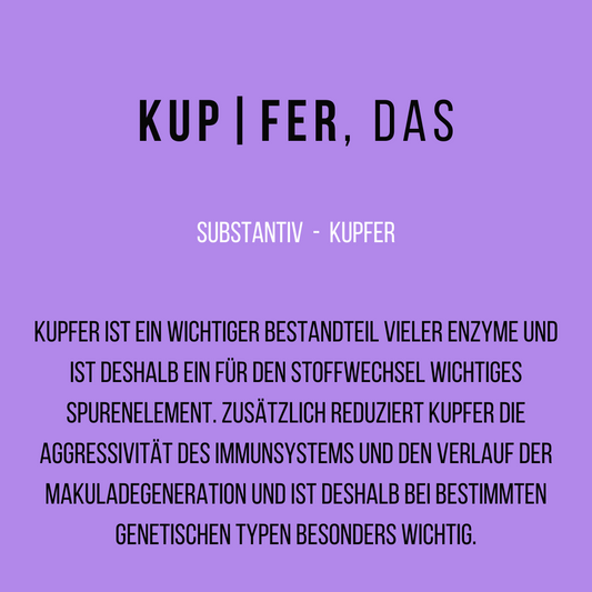 Kupfer | genetic balance - DNAAnalyse, Analyse, DNA Analyse, DNA Analytics, Telomere, DNA, DNS, Gentest, Gene, Gesundheit, Health, Prävention, Praevention, Prevention, Ageing, Aging, Alter, Altern